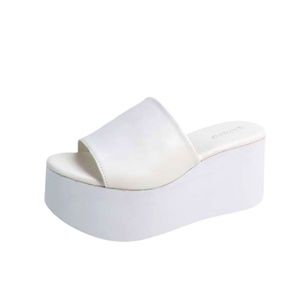 Y2K Retro White Platform Wedge Slide Sandals